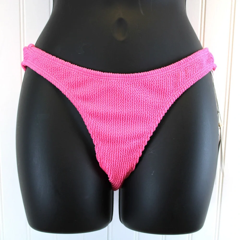 NEW Good American Always Fits Good Waist Cheeky Bikini Bottom Bright Pink‎
